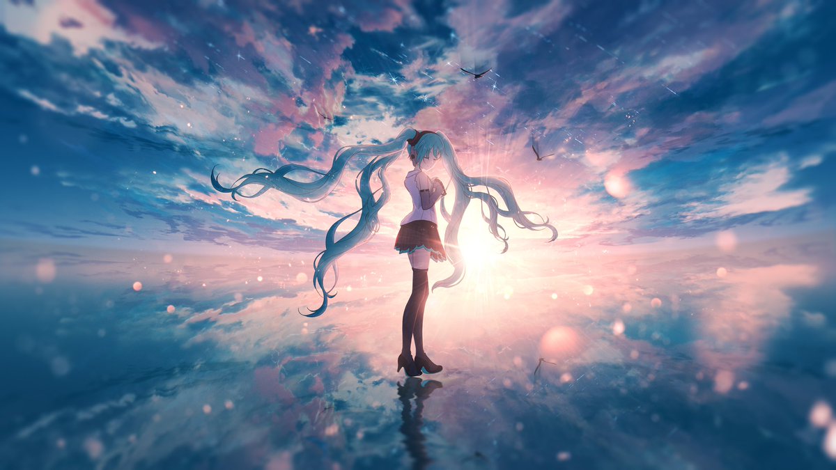 hatsune miku 1girl long hair solo twintails thighhighs skirt very long hair  illustration images