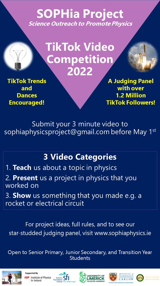 SOPHiaPhysics's tweet photo. Happy Wednesday everyone, for the next few days we are going to be showing off the fantastic judging panel for our Spring video competitions. If you are a teacher at any level from primary to postgraduate you can check out the details on https://t.co/TmhAltG21R! https://t.co/Ub7OGK7r47
