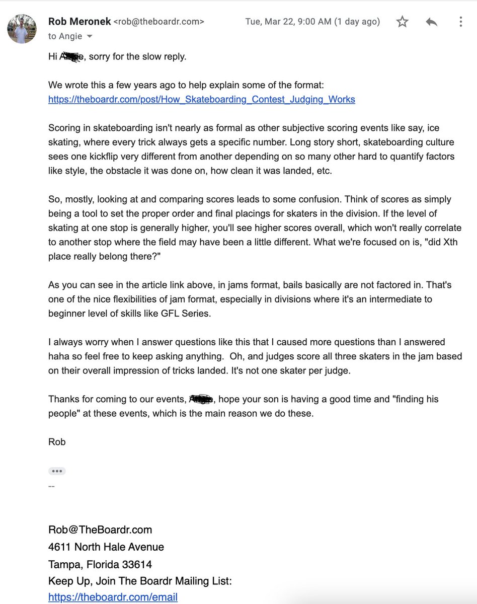 We get questions from parents and kids new to skateboarding all the time. Feel free to DM or hit us up at help@theboardr.com. This reply is to a parent asking about the basics of judging and scoring. We've also got additional details on that here: theboardr.com/post/How_Skate…