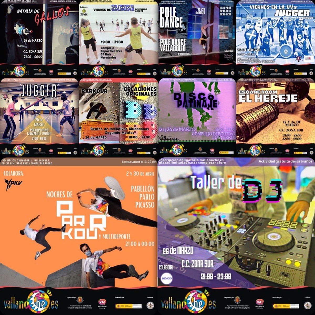 vallanoche's tweet photo. ¿Conoces el programa de Ocio Alternativo? Con VallaTarde (11 a 14 años) &amp; VallanoChe (14 a 30 años) disfruta 🤖👩🏻‍💻🤼‍♀️🤸‍♀️🧱👾🎭🎪🎲🎧🕺🔵🕵🏼‍♀️🧑🏻‍🎤😂🐓actividades gratuitas,plazas limitadas,inscripción +info: https://t.co/6FeJIrccBF 😷👏🏻💪🤩 https://t.co/WPNuMZDCaG
