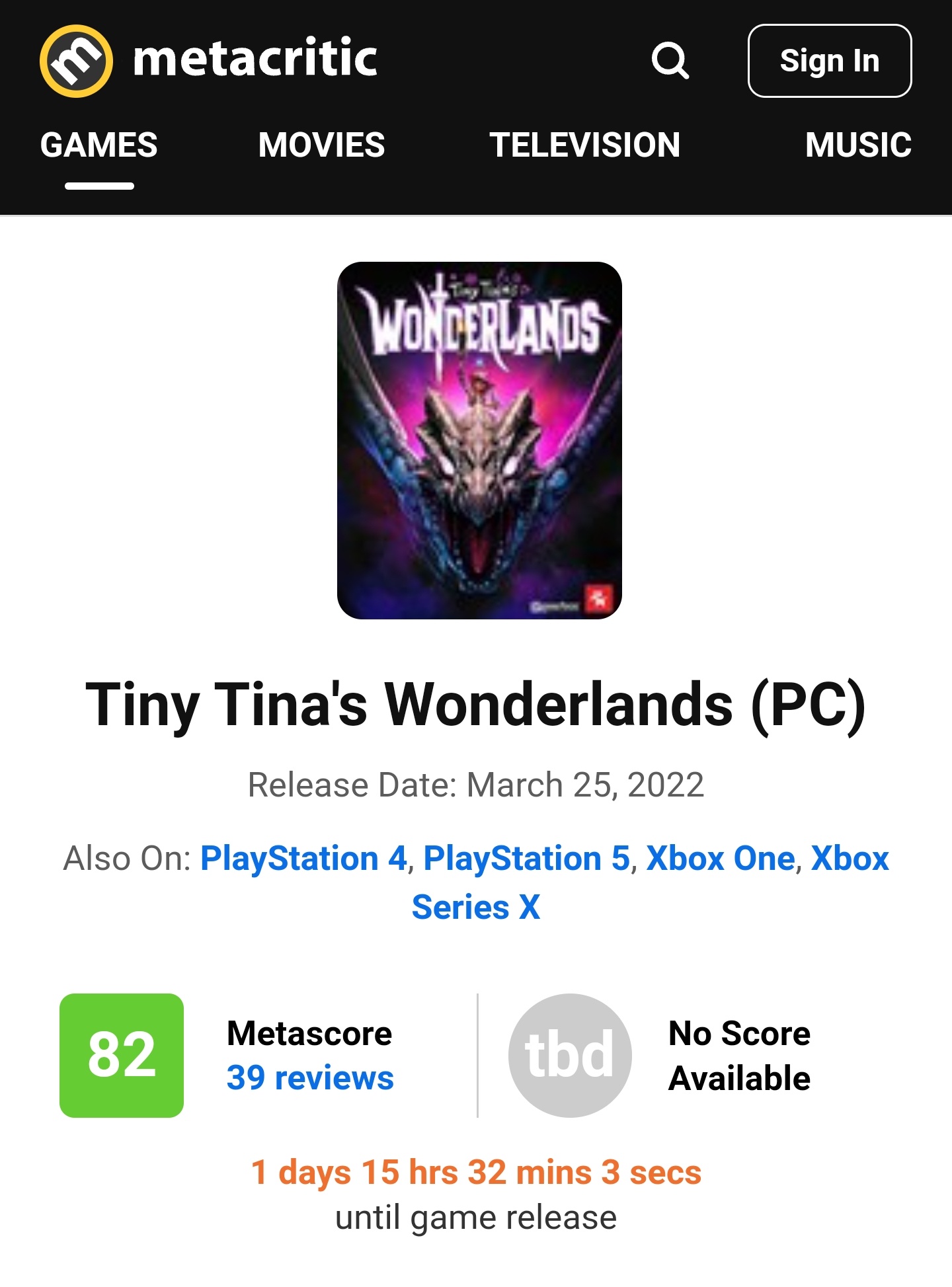 Tiny Tina's Wonderlands - Metacritic