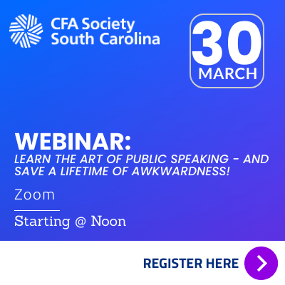 Join CFA Society of South Carolina and guest speaker, John Bowe, an award-winning author,  for a one-hour webinar! 

🗓️ Wednesday, March 30th
⏰ Noon
💻 Register Here: cvent.me/XDnmLk