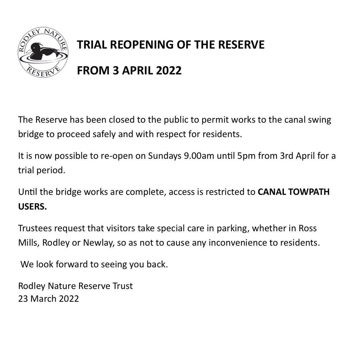 RodleyNR's tweet photo. Reopening news 👇 https://t.co/ltMwrjbbPz