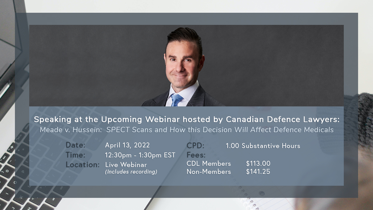 K2_LLP's tweet photo. Join our partner Ari Krajden at the upcoming @CDLawyers webinar Meade v. Hussein: SPECT Scans and How this Decision Will Affect Defence Medicals. 

This webinar includes a recording &amp; is accredited for 1hr of substantive CPD.

Learn More and Register: https://t.co/WjQOu3LETs https://t.co/0y3dJykhw6