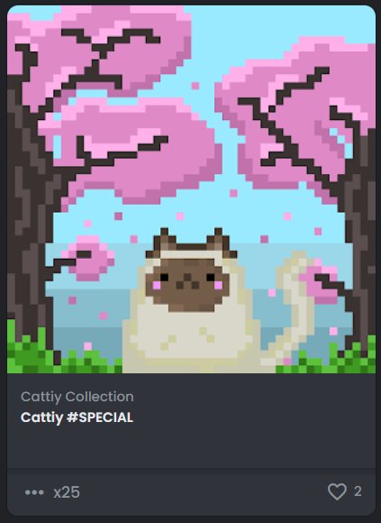 3 special Catties!  A total of 75 Cattiy, 25 each.  These NFTs will be distributed to Cattiy owners and they will have one choice for each Cattiy you acquire.  If you don't have a Cattiy, don't worry.  Click the link and get Cattiy now!🐱

opensea.io/collection/cat…

#nftcollectors