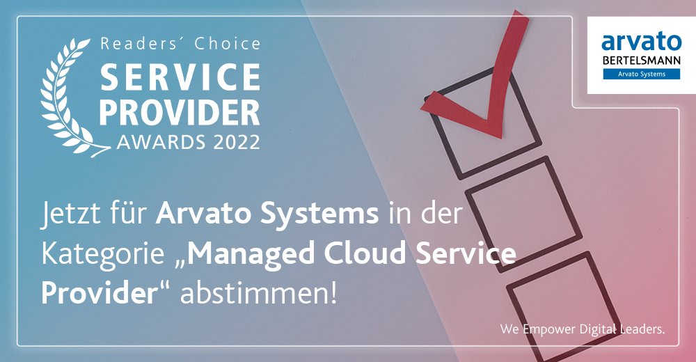 3x Gold, 2x Platin - und jetzt? Das liegt in Ihrer Hand! 🤝 Auch in diesem Jahr sind wir in der Kategorie "Managed Cloud Service" des Service Provider Awards nominiert. Jetzt für Arvato Systems abstimmen: arva.to/9CxYH