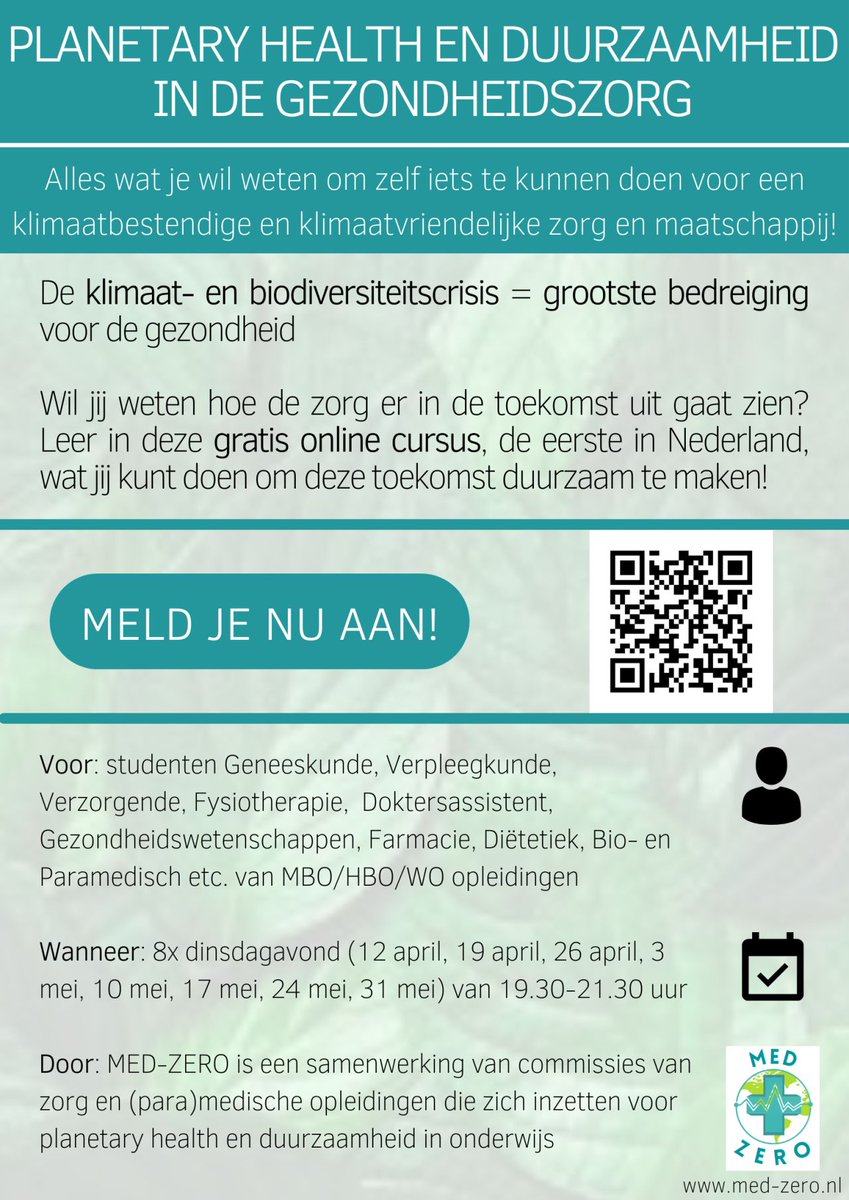 MED-ZERO organiseert de allereerste Nederlandse cursus Planetary Health en Duurzaamheid in de Gezondheidszorg! Meld je nu aan!