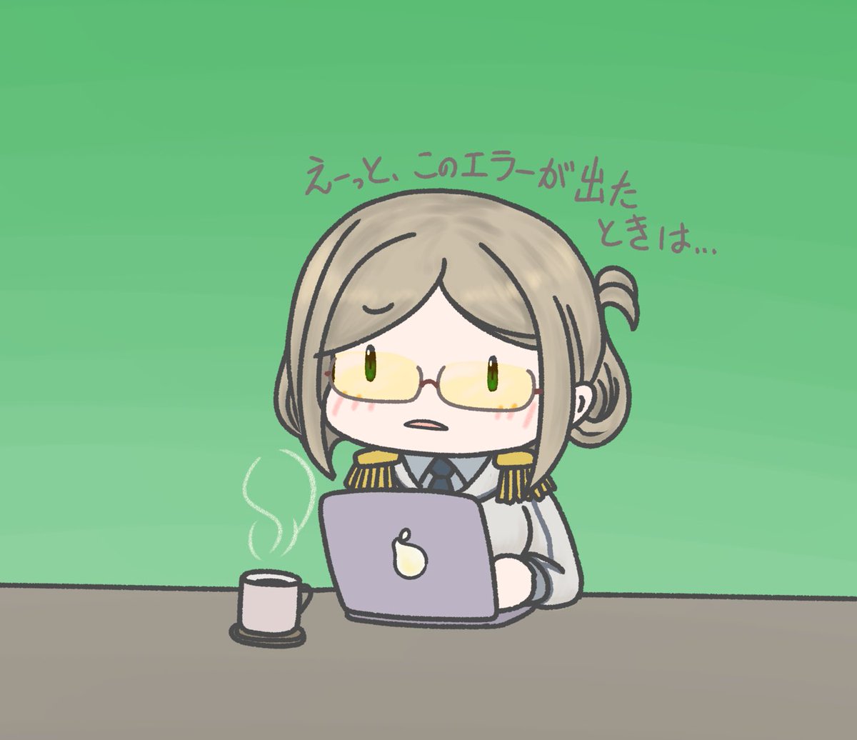 香取(艦これ) 「老朽化した事務システムに難儀する香取さん。
(流石にアップグレードが必要です) 」|ジョニーのイラスト