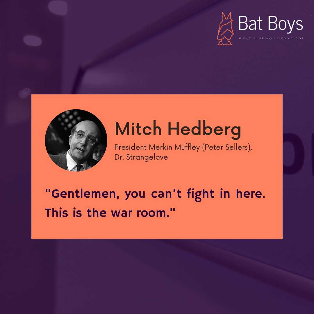 batboyscomedy's tweet photo. “Gentlemen, you can’t fight in here. This is the war room.”
—President Merkin Muffley (Peter Sellers), Dr. Strangelove

#comedyquotes #inspiration #podcasting #motivation #entrepreneur #podcasts #podcaster #entrepreneurlife #startup #itunes #success #entrepreneurship https://t.co/PeRp0cJYX8