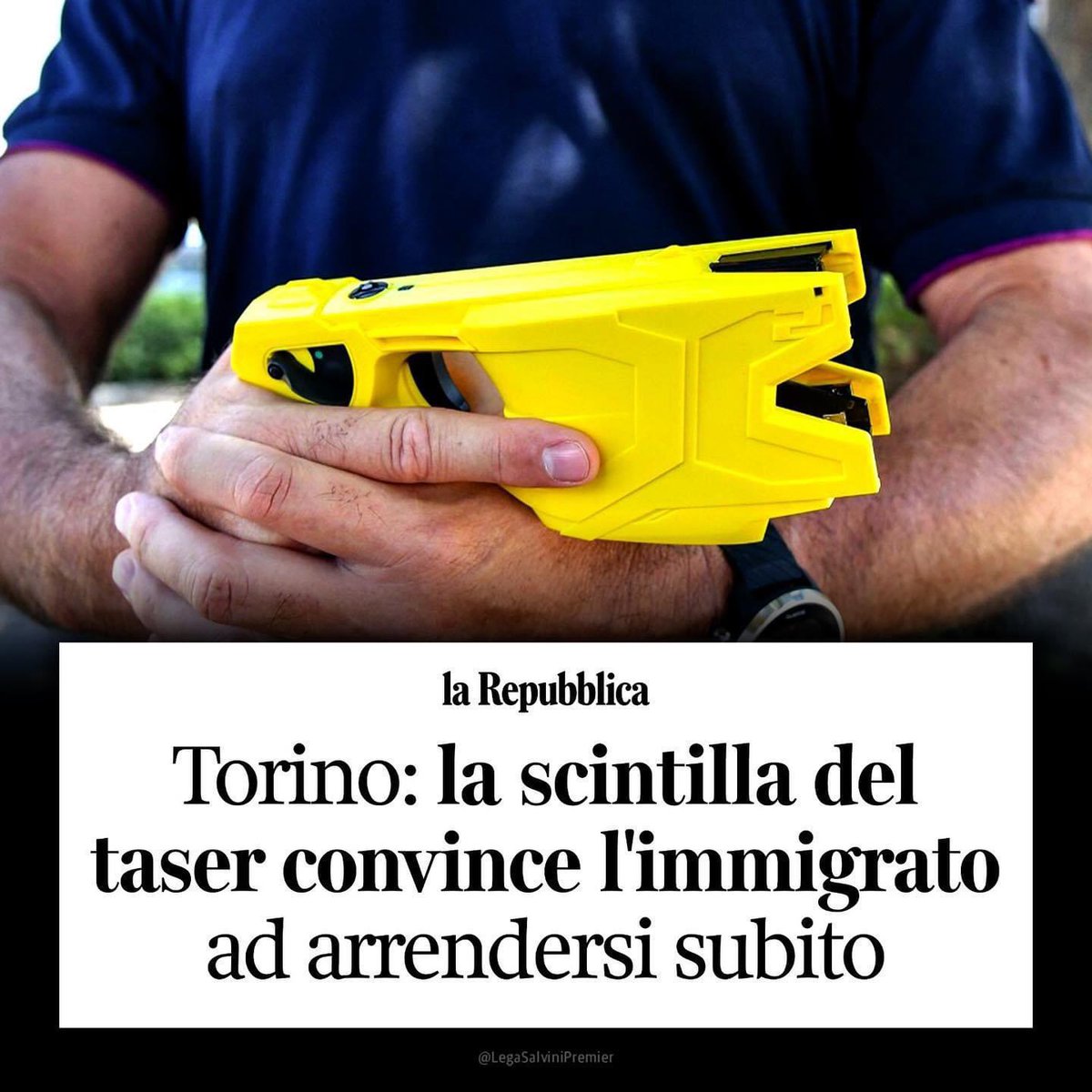 matteosalvinimi's tweet photo. Il taser funziona.
Dalle parole ai fatti. https://t.co/s9gKn9DcCJ