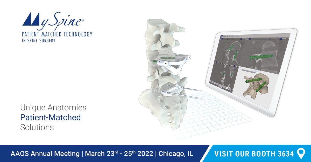 medactausa's tweet photo. If you are attending the #AAOS2022 Congress, come find us at Booth #3634 to discover Medacta Spine’s innovative personalized solutions and comprehensive product portfolio including MySpine Patient-Matched Technology.

https://t.co/LaP0V1d4el

#Medacta #MySpineMC #SpineSurgery https://t.co/eQBWiQOz2N