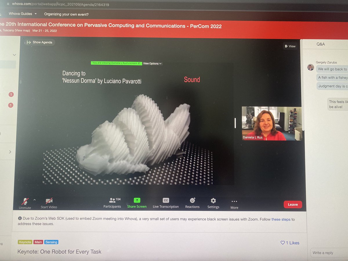 PZdankin's tweet image. The Keynote „One Robot for every Task“ by Daniela Rus is amazing, start to finish. Wow! #PerCom2022