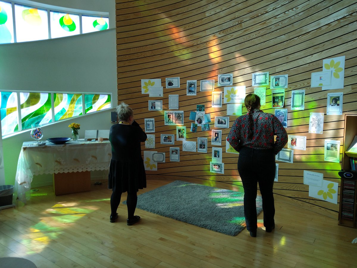 EmilyClarkMC's tweet photo. Our beautiful Wall of Reflection @BradfordHospice, with the sun shining in through the chapel window. It's been so lovely to see all the photos and memories people have shared💛 
#DayOfReflection #WallOfReflection https://t.co/vjgQwlrpzj
