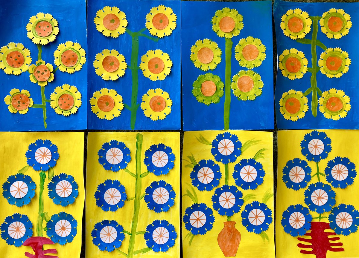 Arty_HelenM's tweet image. Inspired by the work of Ukrainian folk artist Maria Prymachenko our @Fairclosecentre group created these paintings today 🇺🇦 @CornExchange #Newbury #Ukraine #SunflowersForUkraine