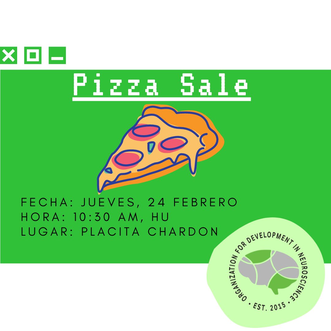¡Saludos ! Esperemos que estén teniendo una buena semana. Estaremos llevando a cabo una venta de pizza y refresco (mañana): jueves 24 marzo 2022. 

Se le otorgaran puntos por asistir a esta actividad. La misma será en la Placita de Chardón a las 10:30, HU.
¡Los esperamos! 
💚🤍🧠