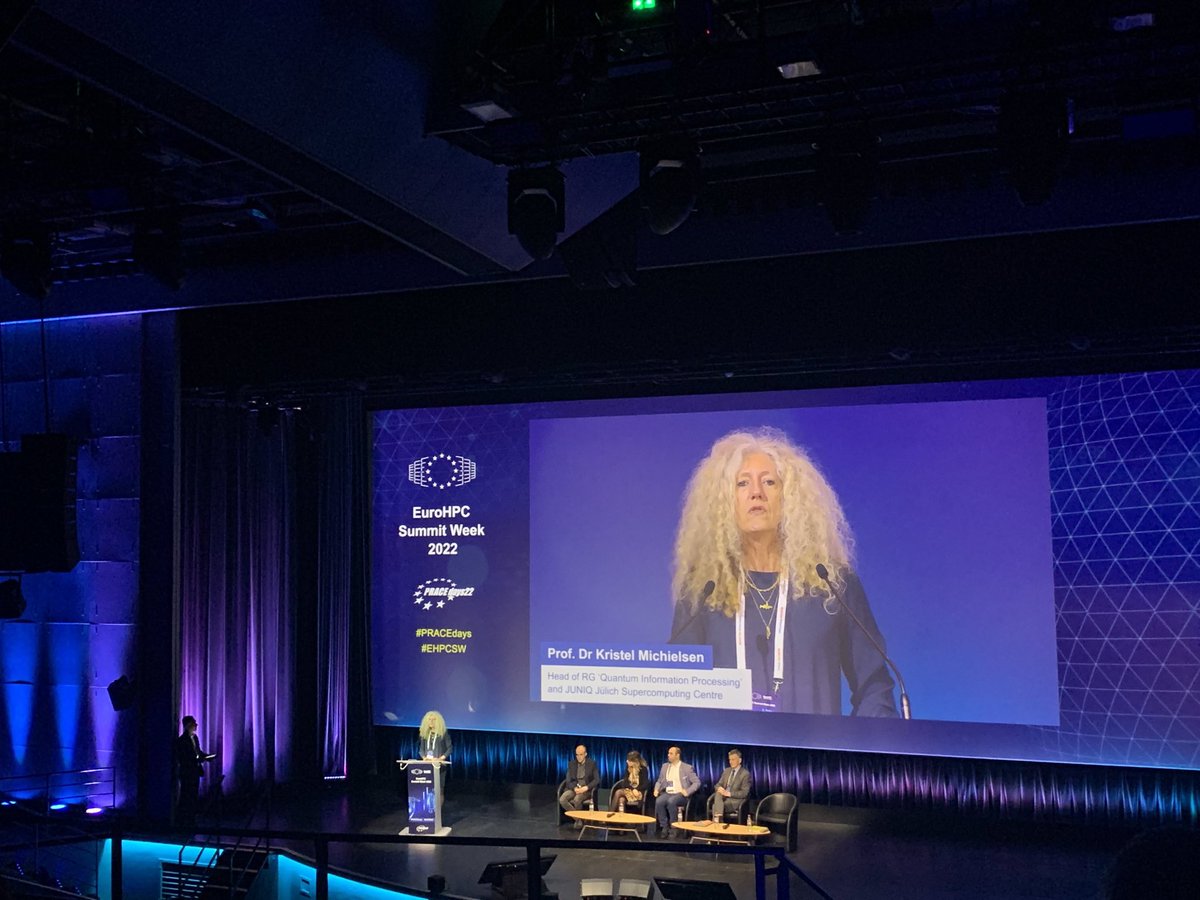 Genci_fr's tweet photo. “@HPCQS is the first step towards the EuroQCS infrastructure “just said Kristel Michielsen from @fzj_jsc #HPCQAI #EHPCSW #EHPCSW2022 @PRACE_RI @EuroHPC_JU #QuantumComputing #HPCQAI https://t.co/X9OAk1V2tY