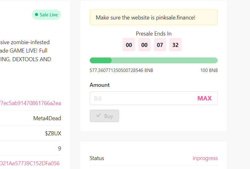 meta4dead's tweet photo. Last 5 mins to invest in the Meta4Dead fairlaunch. Don't say we didn't remind you :)

Fairlaunch link: https://t.co/AoxlIo1CLQ

#BNB   #PlayToEarn #Metaverse #BSCGem #BSC #PinkSale https://t.co/sU7R0xxKxJ