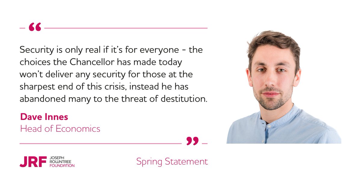 Joseph Rowntree Foundation (@jrf_uk) on Twitter photo 🚨 JRF responds to the #SpringStatement
The Chancellor has abandoned many to the threat of destitution, not economic security, <a href="/dminnes/">Dave Innes</a>
🧵👇 🚨 JRF responds to the #SpringStatement
The Chancellor has abandoned many to the threat of destitution, not economic security, <a href="/dminnes/">Dave Innes</a>
🧵👇