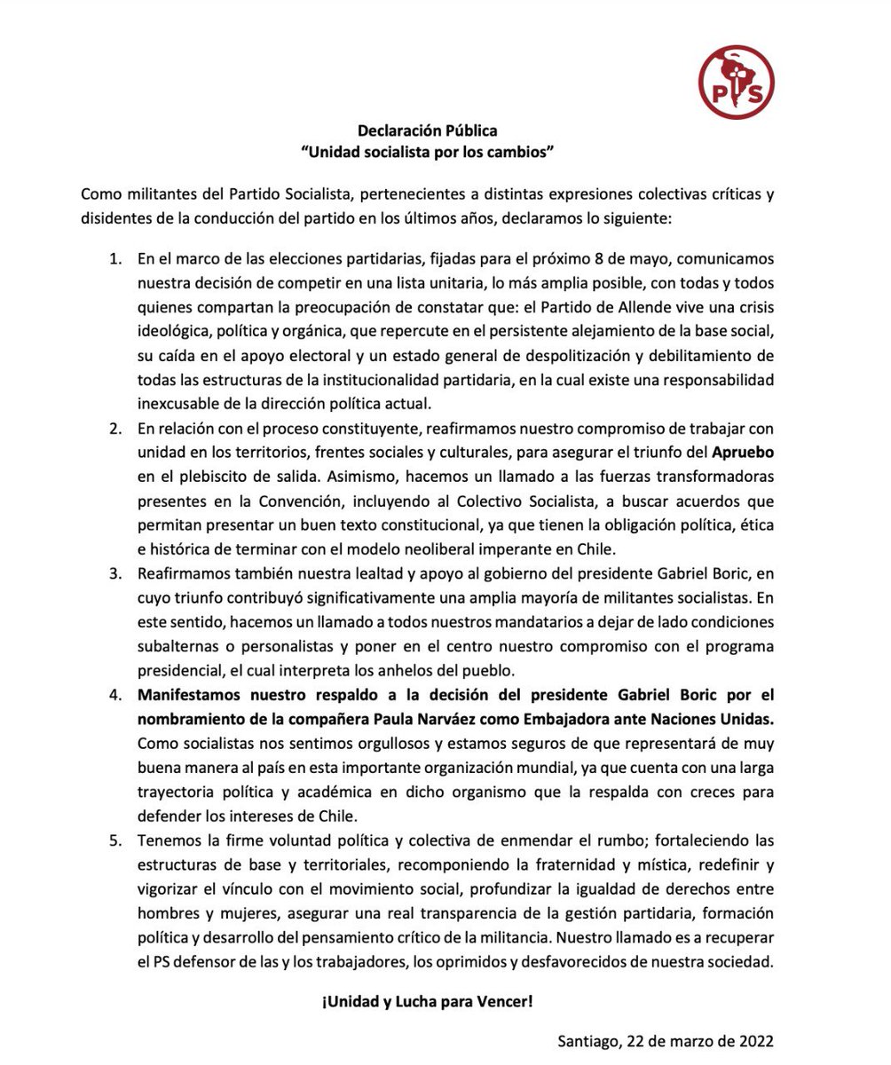 Compartimos una declaración de las disidencias a la actual conducción del PS #Internas #ONU #PS