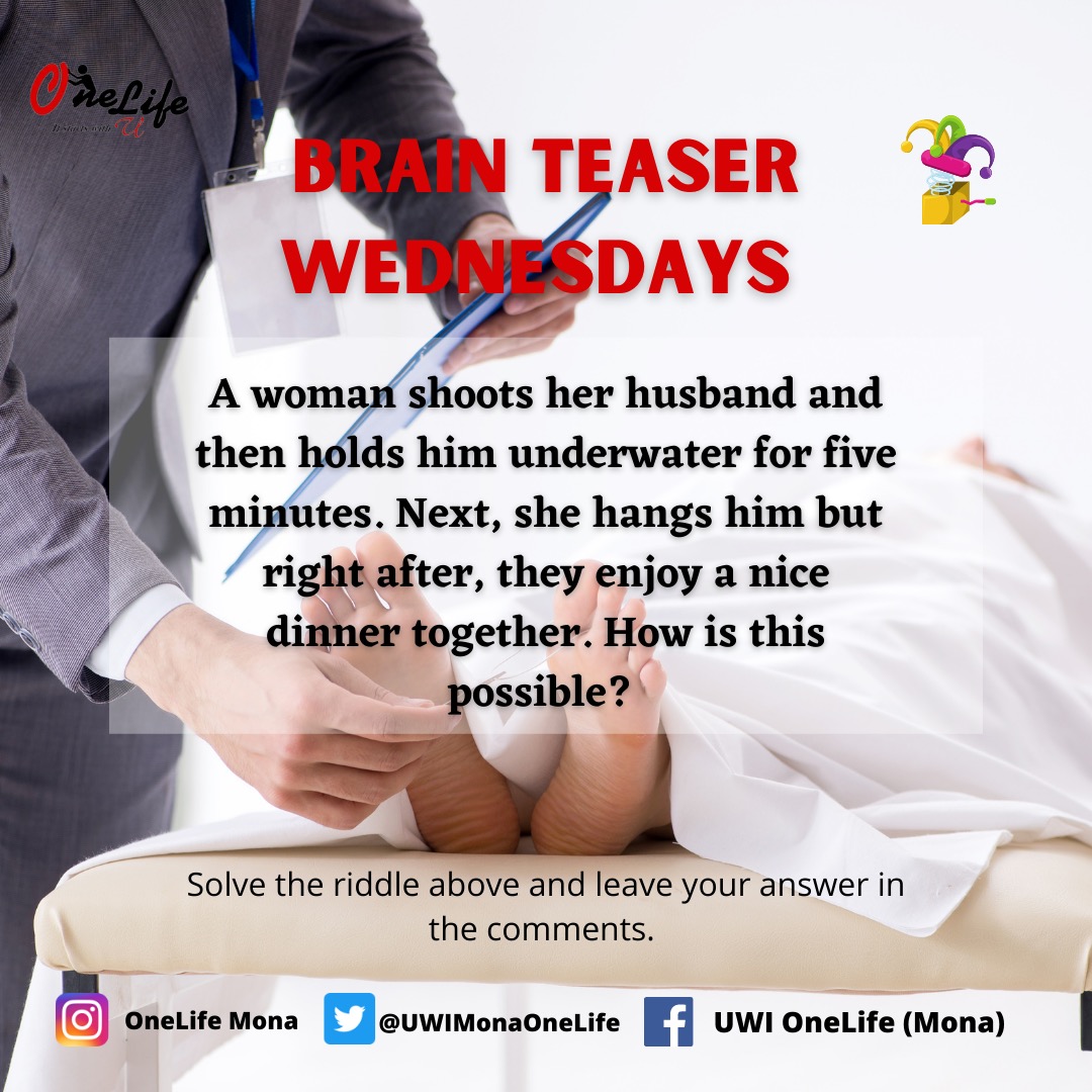 UWIMonaOneLife's tweet photo. It's OneLife's Brain Teaser Wednesday once again!🥳🥳🥳 Who will figure out this week's riddle?🤔 Think, think, think and give your guess. Comment your answer below😉
#riddle #brainteaser #UWIOneLife #ItStartsWithYou🔴 https://t.co/soBWLZIEkA