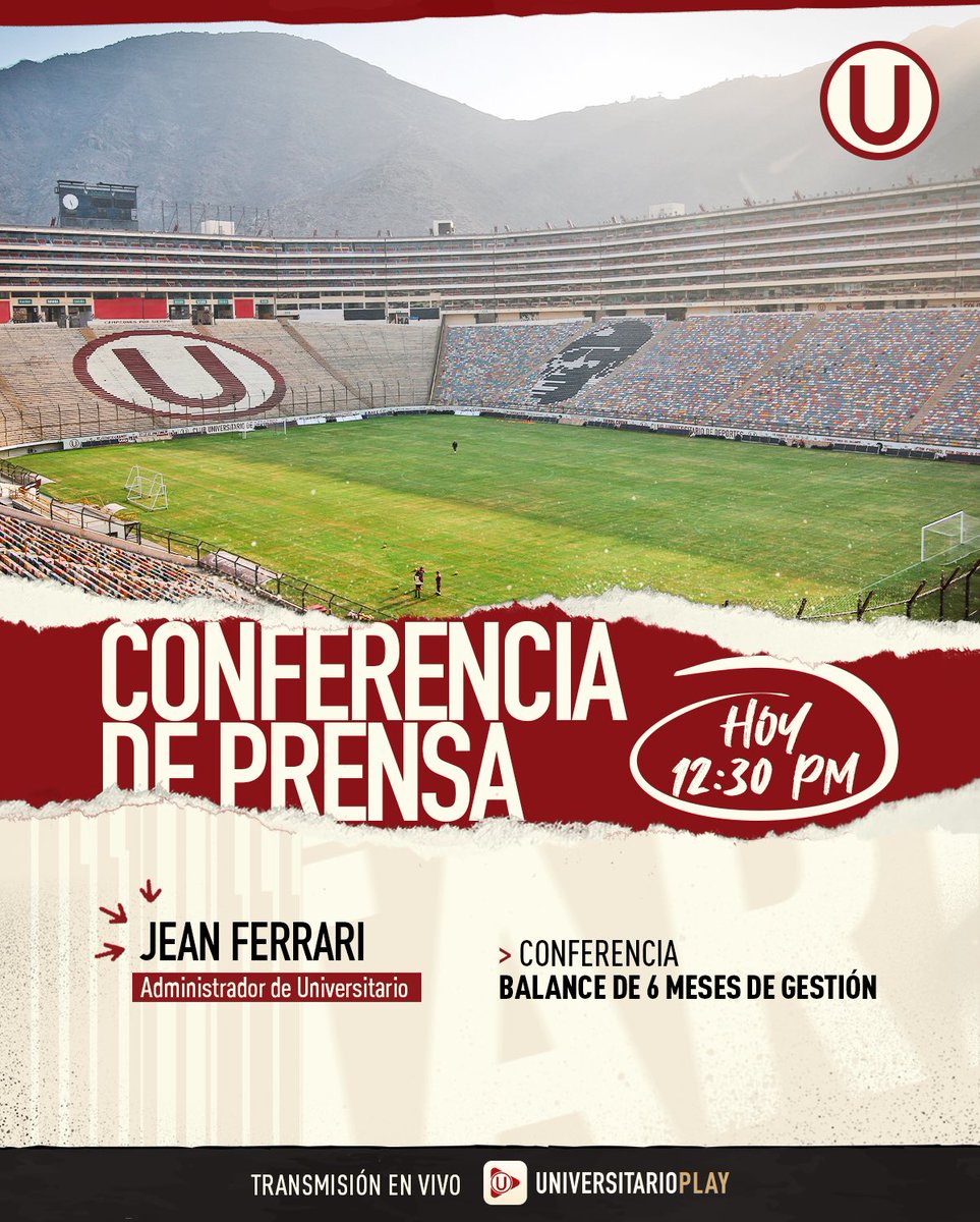 🎙️ Desde las 12:30 p.m. sigue en VIVO a través de <a href="/UPlay1924/">UniversitarioPlay</a> el balance de los primeros seis meses de gestión junto a Jean Ferrari, Administrador de <a href="/Universitario/">Universitario</a>. 

📲 universitarioplay.pe