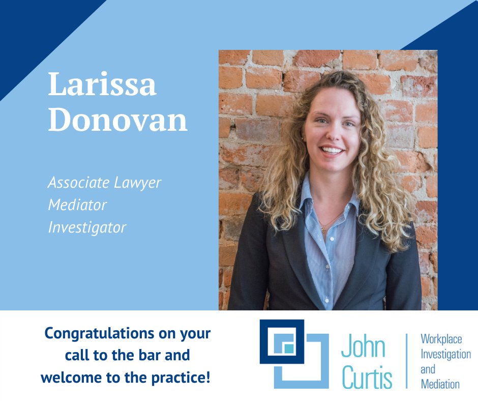 I am thrilled to announce that @LarissaDDonovan has joined our team as associate lawyer, mediator, and investigator. I want to congratulate Larissa on her call to the Ontario bar on February 24, 2022 after she completed her articles with me.