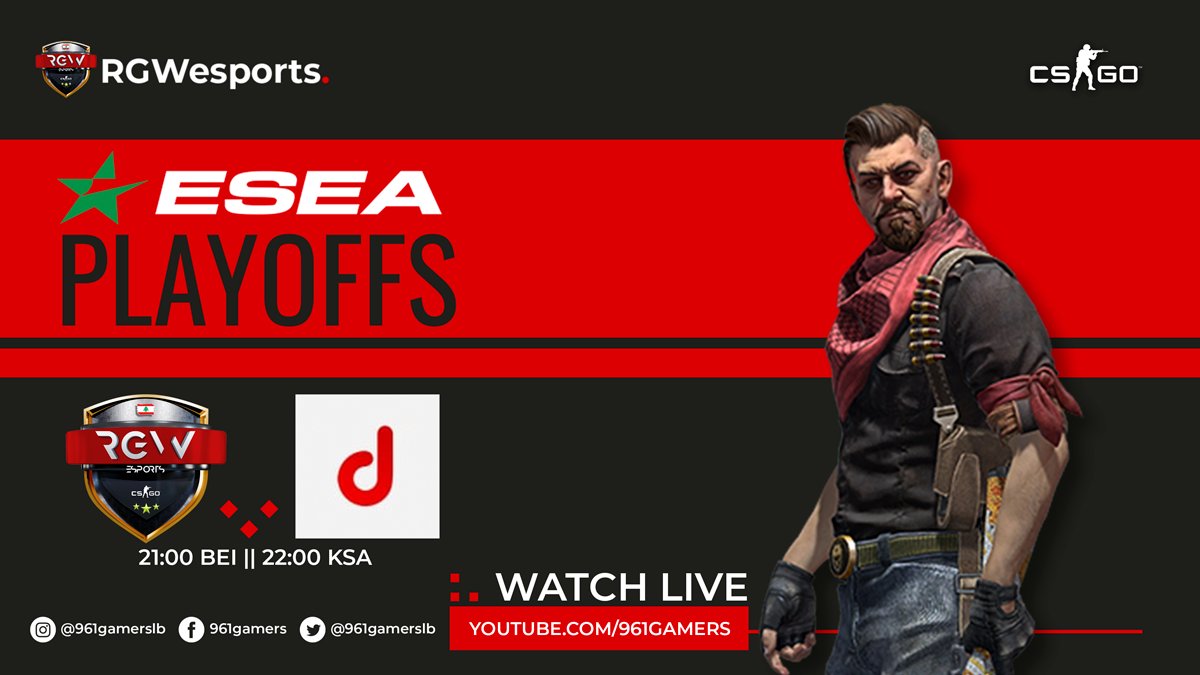 RGWesports's tweet photo. The difficult task is about to begin!!
Tonight #9PM beirut time, our 1st match of the playoffs vs #Delusive esports from #Norway 
Its a single elimination Best of 3 live on https://t.co/OGxpGutfqK.
Our @ESEA journey is on the line tonight! 
Dont Miss the show! https://t.co/mGWFigKwEg