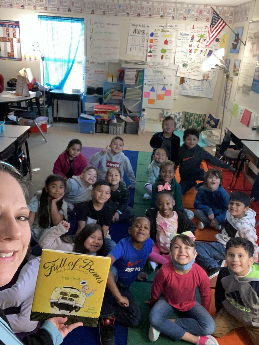 Reading our new book “Full of Beans: Henry Ford Grows a Car” by Peggy Thomas, illustrated by Edwin Fotheringham.  <a href="/TexasFarmBureau/">Texas Farm Bureau</a> #ReadAgBooksTX Enjoying the book and activities, learning lots about farming and soybeans.