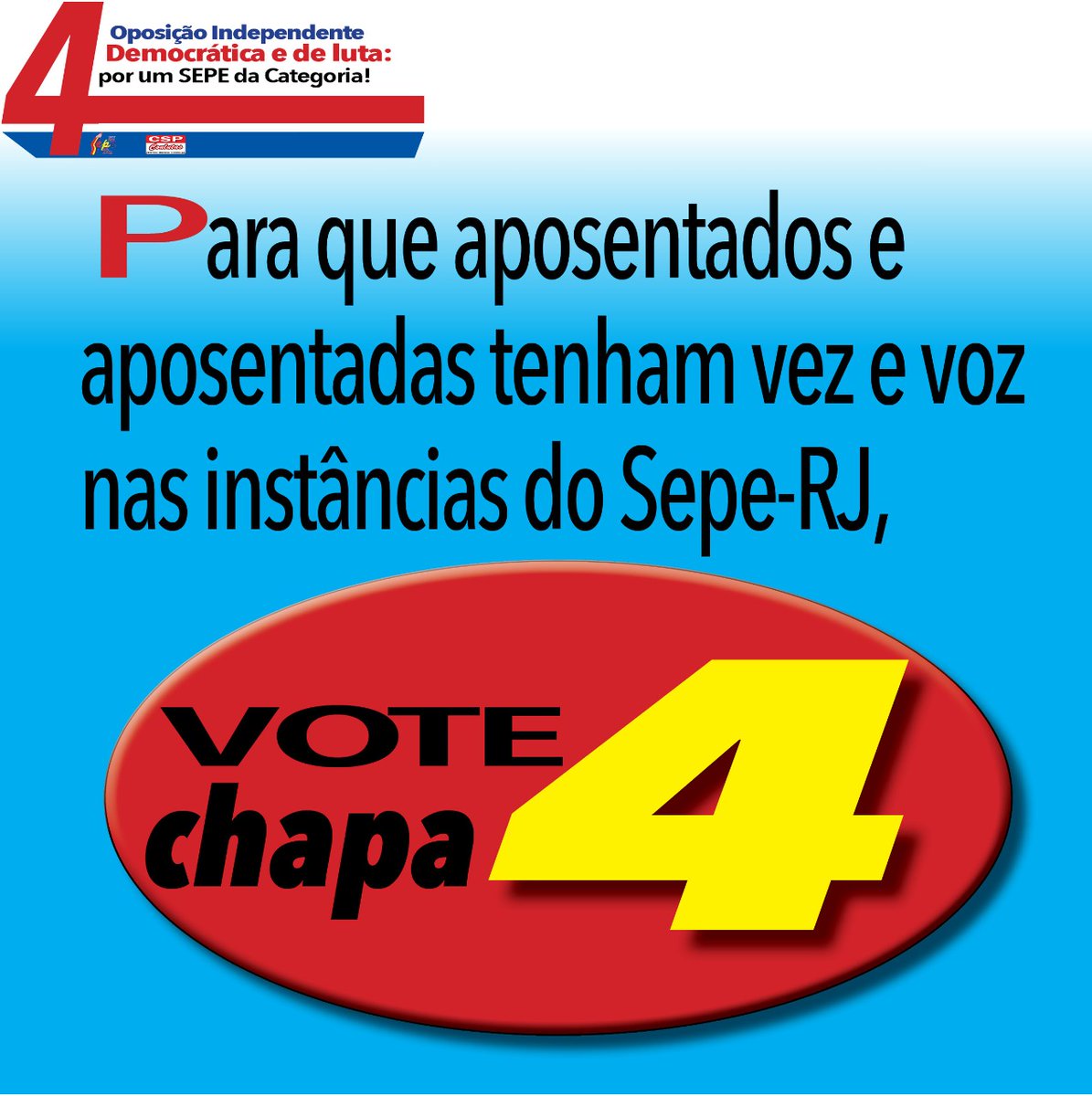 SepeChapa4's tweet photo. Por defender que todos os segmentos da escola sejam partes integrantes de nosso Sindicato, o SEPE-RJ, voto Chapa 4 https://t.co/fVvbXRE0xS
