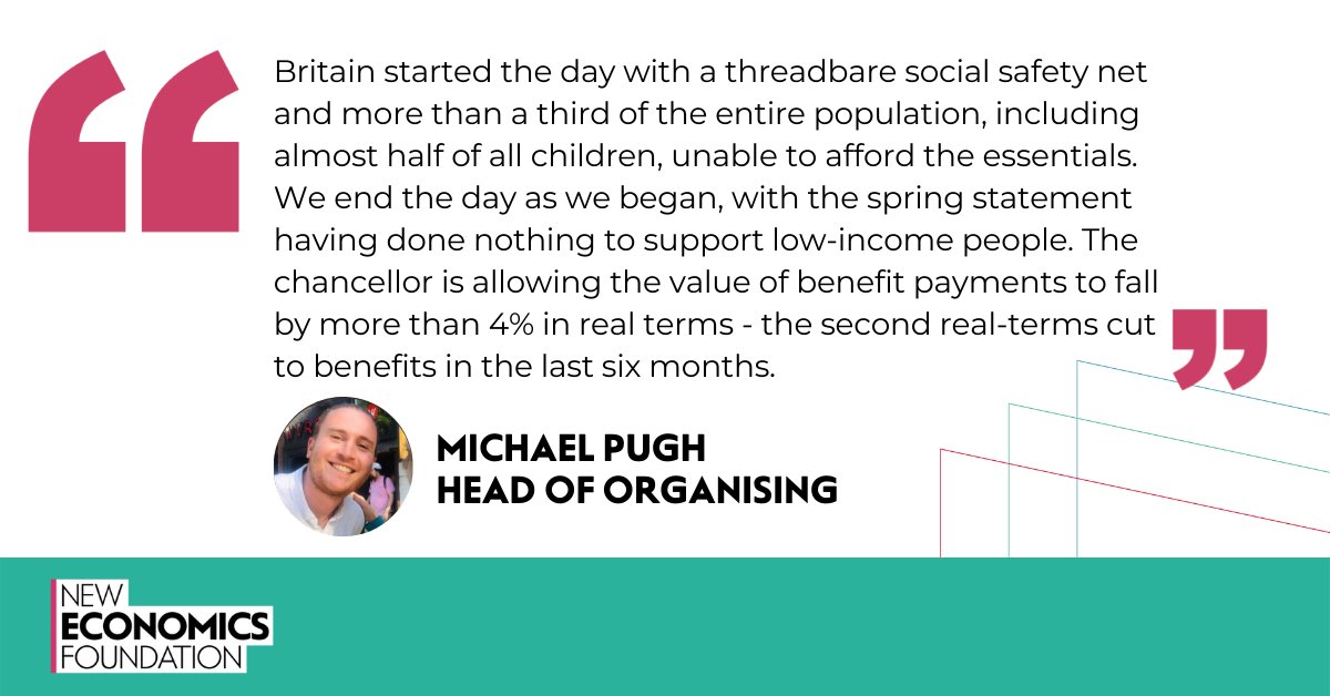 Britain started the day with a threadbare social safety net and more than a third of the entire population unable to afford the essentials. We end the day as we began, with the spring statement having done nothing to support low-income people. @MichaeIPugh on #SpringStatement