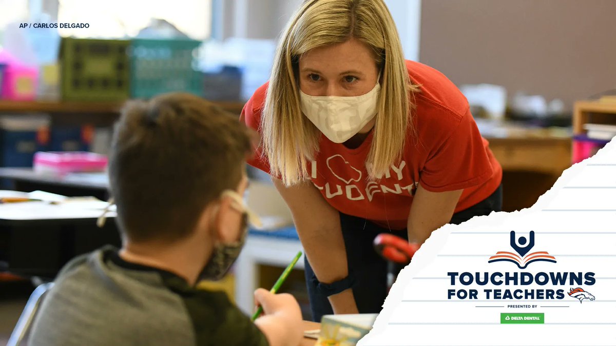 BroncosOffField's tweet photo. The @Broncos and @DeltaDentalCO are 👀 for educators who are scoring touchdowns through outstanding service to their schools and communities! 

Nominate an educator today for the @Broncos #TouchdownsForTeachers program!

https://t.co/GqD4Gy6kVv https://t.co/FulaS9iHW1