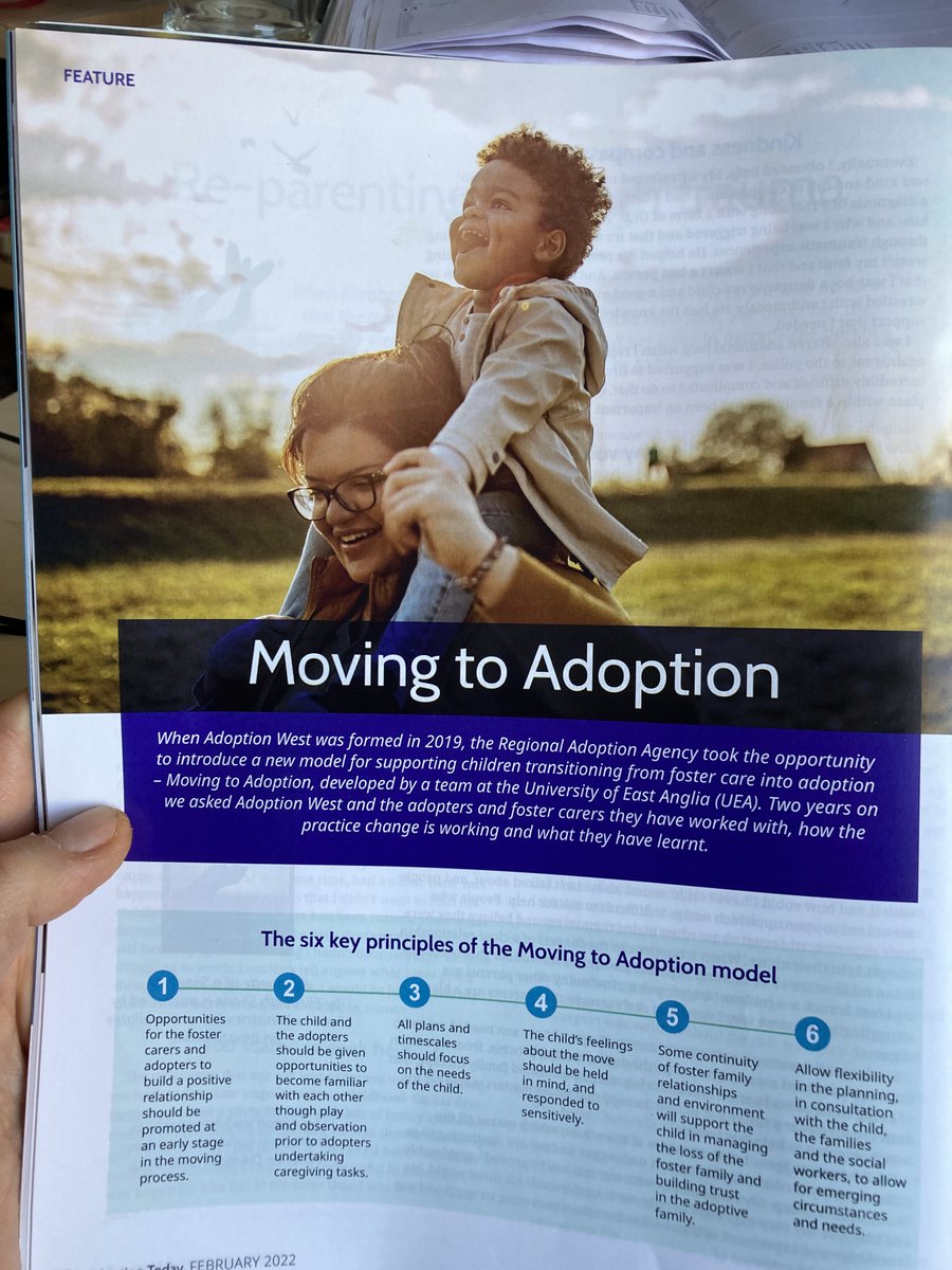 prof_beth_neil's tweet photo. February's  Adoption Today, with article on moving children to adoption, UEA model. Contributions from @AdoptionWest, foster carers and adoptive parents. FCs said "...there was no sudden cut off from us as we have experienced before, which always seems traumatic for everyone" https://t.co/bjh4b9HC7C