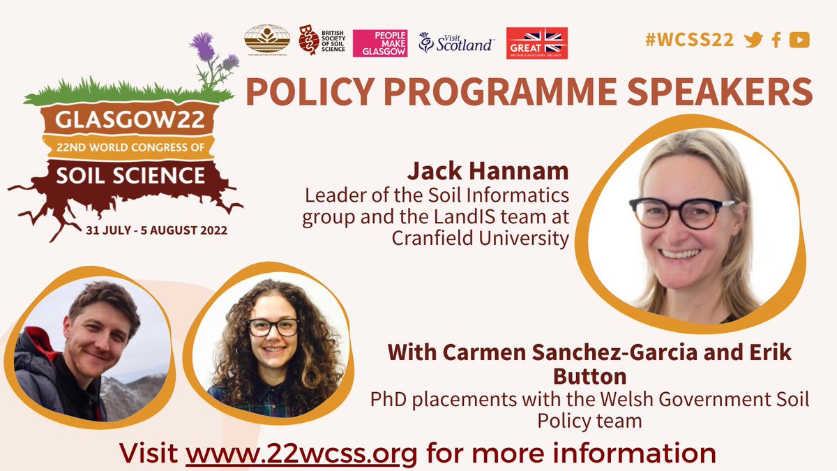 Policy Speaker Announcement! @Dirt_Science, joined by Carmen Sanchez-Garcia and Erik Button, discuss Finding a Common Ground! For more information visit our website here: 22wcss.org/registration/ @IUSS_Soil @Soil_Science @VisitBritain @VisitScotland #IUSS #BSSS #Soil #Science
