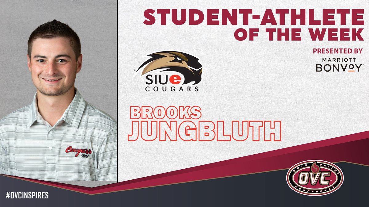 OVCSports's tweet photo. Our @MarriottBonvoy OVC Student-Athlete of the Week is @SIUECougars golfer Brooks Jungbluth (@brooksj523).

Last year he was named to the OVC Commissioner's Honor Roll for his work in the classroom.

https://t.co/9CjAjb9YBC

#OVCinspires | #LetsGoCougs🐾 https://t.co/2lmQtR0BHz