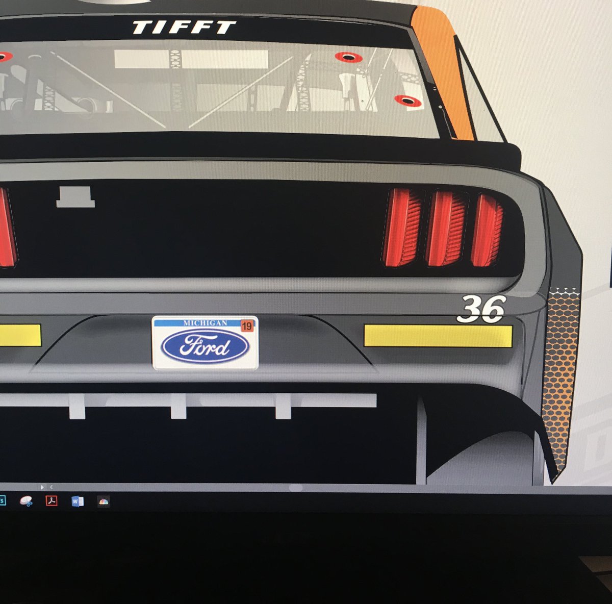 TimBarile's tweet photo. @_kylewilliams @bobpockrass @NASCAR What’s funny is whenever the topic of rookie stripes comes up I always think back to 2019 when you and I had to get creative with sizing for the cup mustangs and get it all approved by nascar https://t.co/NcJWiLWIZP