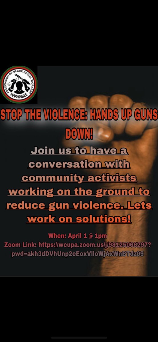 AbswP's tweet photo. Join us for our gun violence panel! We will be meeting with community activists to discuss solutions to the violence in our communities. It will take place April 1st at 1pm. Zoom link: https://t.co/fZ9zYKNdhz https://t.co/gcIDy2a1gH