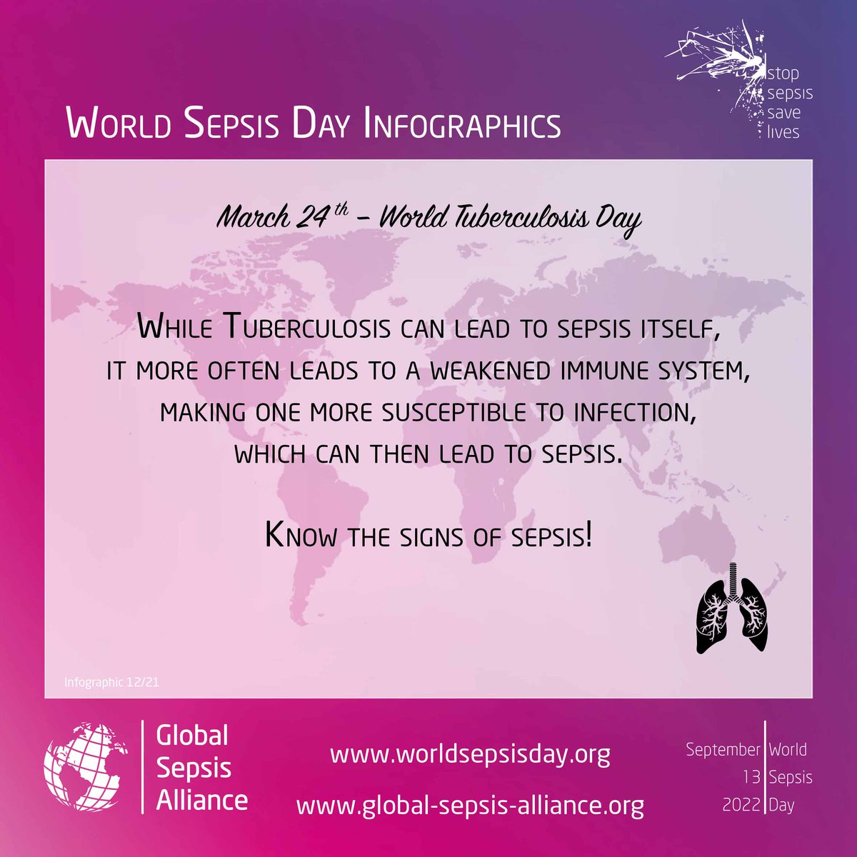 sepsiskgh's tweet photo. Tomorrow is World Tuberculosis Day- Created by the World Health Organization to spread knowledge &amp; awareness of tuberculosis, an infectious disease that kills millions every year. https://t.co/cnXB2mPlmY