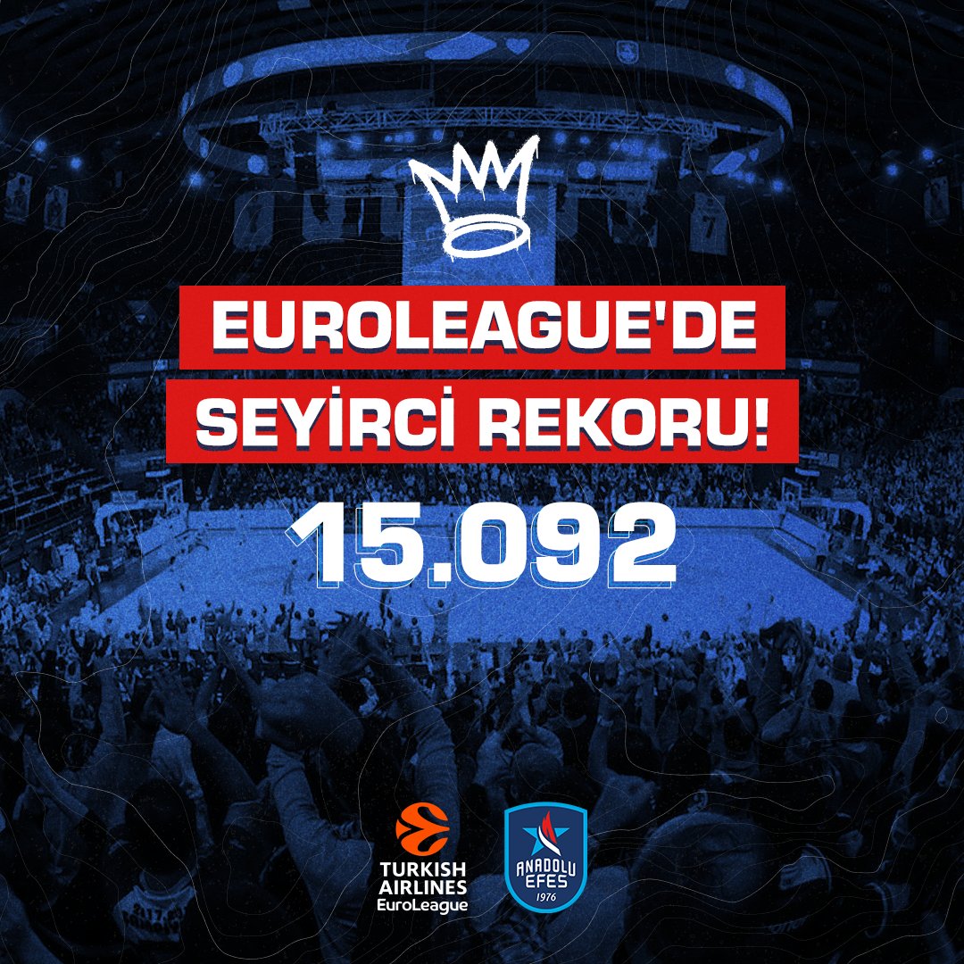 AnadoluEfesSK's tweet photo. Sevgili Anadolu Efesliler, siz bunu alışkanlık haline mi getirdiniz? 🤔 

Real Madrid karşılaşmamız ile birlikte #EuroLeague'deki seyirci rekorumuz 𝟭𝟱.𝟬𝟵𝟮 oldu! 

#NewQuest 
#BenimYerimBurası https://t.co/hebrxXQ4oq