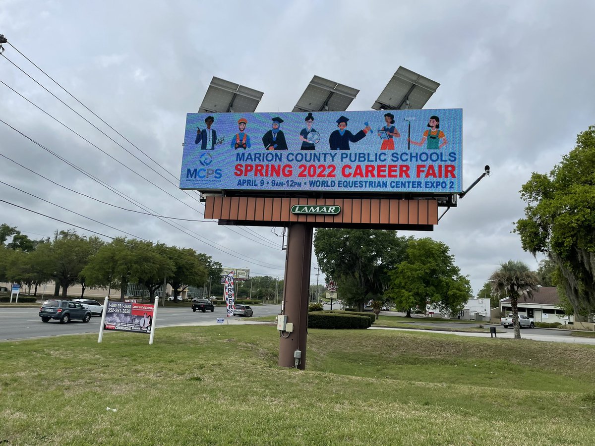 Thanks so much to Lamar Advertising for helping to promote Marion County Public Schools upcoming Career Fair at the World Equestrian Center on April 9th 🚌🍎🚌 Start a new career with us, make a difference for the future! <a href="/MarionCountyK12/">Marion County Public Schools</a> <a href="/MCPSengage/">MCPSEngage</a> #HR #recruit #career #goals