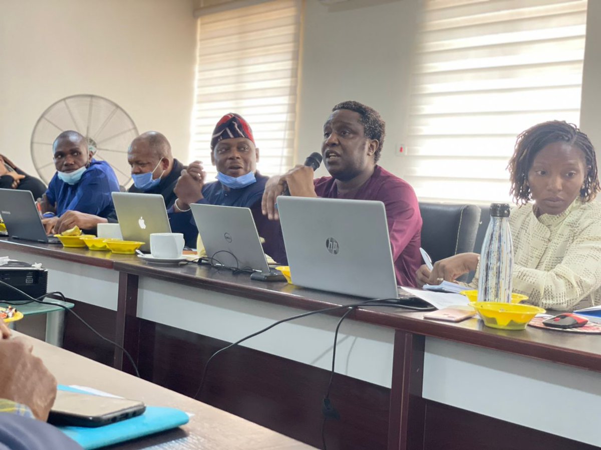OGSGMoT's tweet photo. Ogun State Commissioner for Transportation, Engr. Gbenga Dairo (middle), Permanent Secretary of the Ministry, Mrs. Olusola Osasona (6th right), representative of United Nations Habitat , Olamide Udoma-Ejorh (3rd left), representative of United Nations Habitat African, https://t.co/vxMcjFSDeY