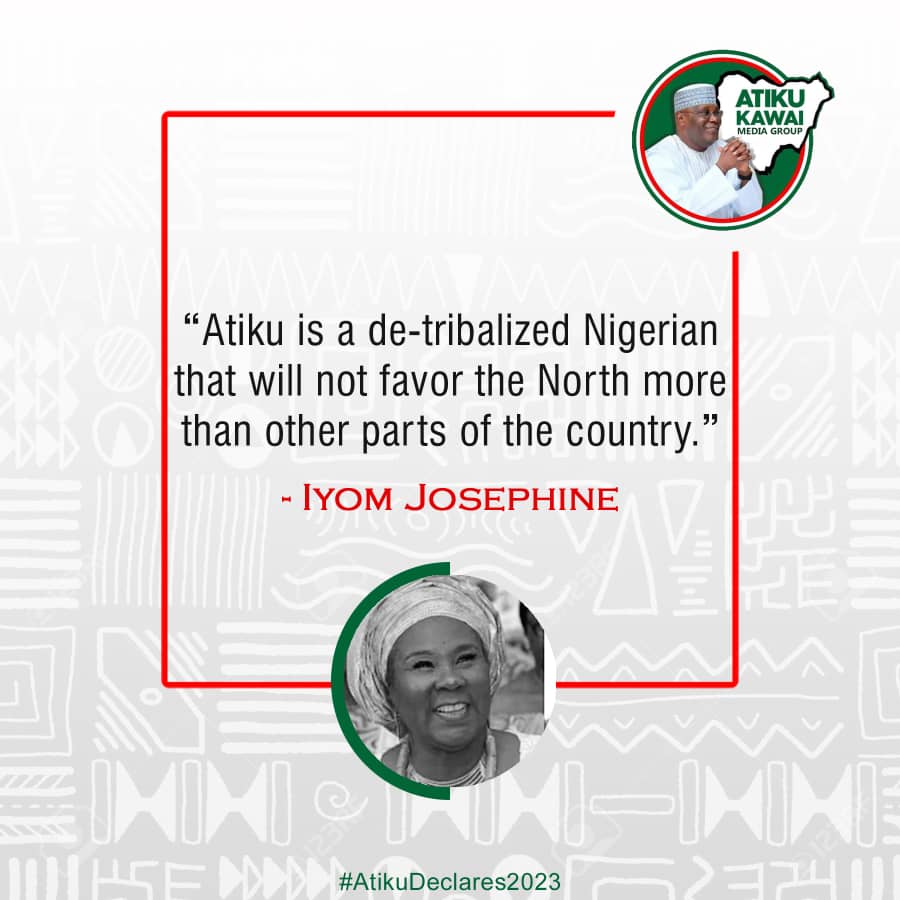 azarejamila's tweet photo. "Only a pan Nigerian can unite our people under one common umbrella of Patriotism."

~ Iyom Josephine

#AtikuDeclares2023 https://t.co/UkzgVlFmlj