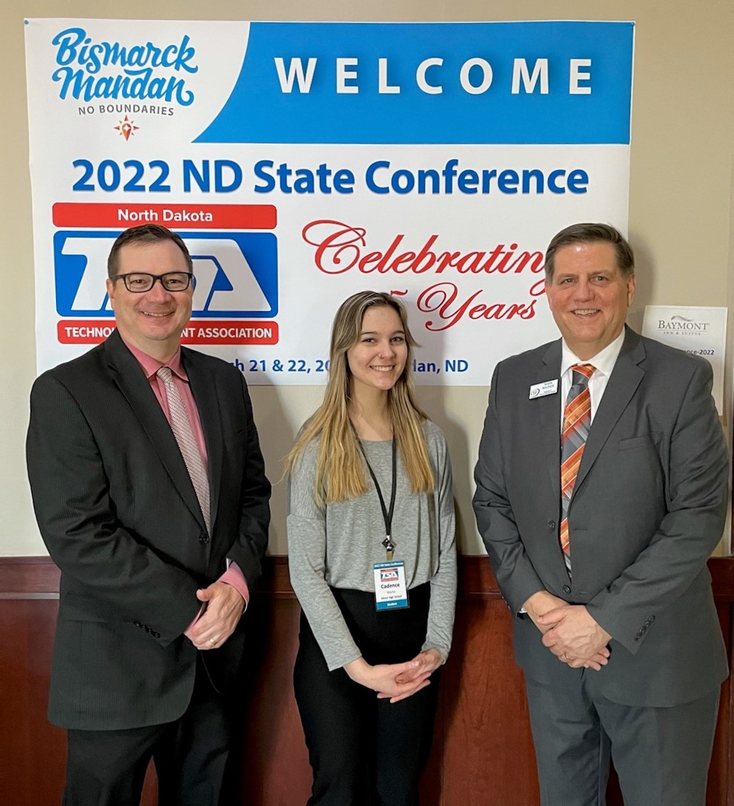North Dakota CTE State Director, Wayde Sick, and Assistant State Director, Mark Wagner, at the 2022 ND Technology Student Association (TSA) State Conference. 

TSA vice president-elect Cadence Waite provided a tour of the event and activities!  #ND_CTE #NDTSA #CTSOs