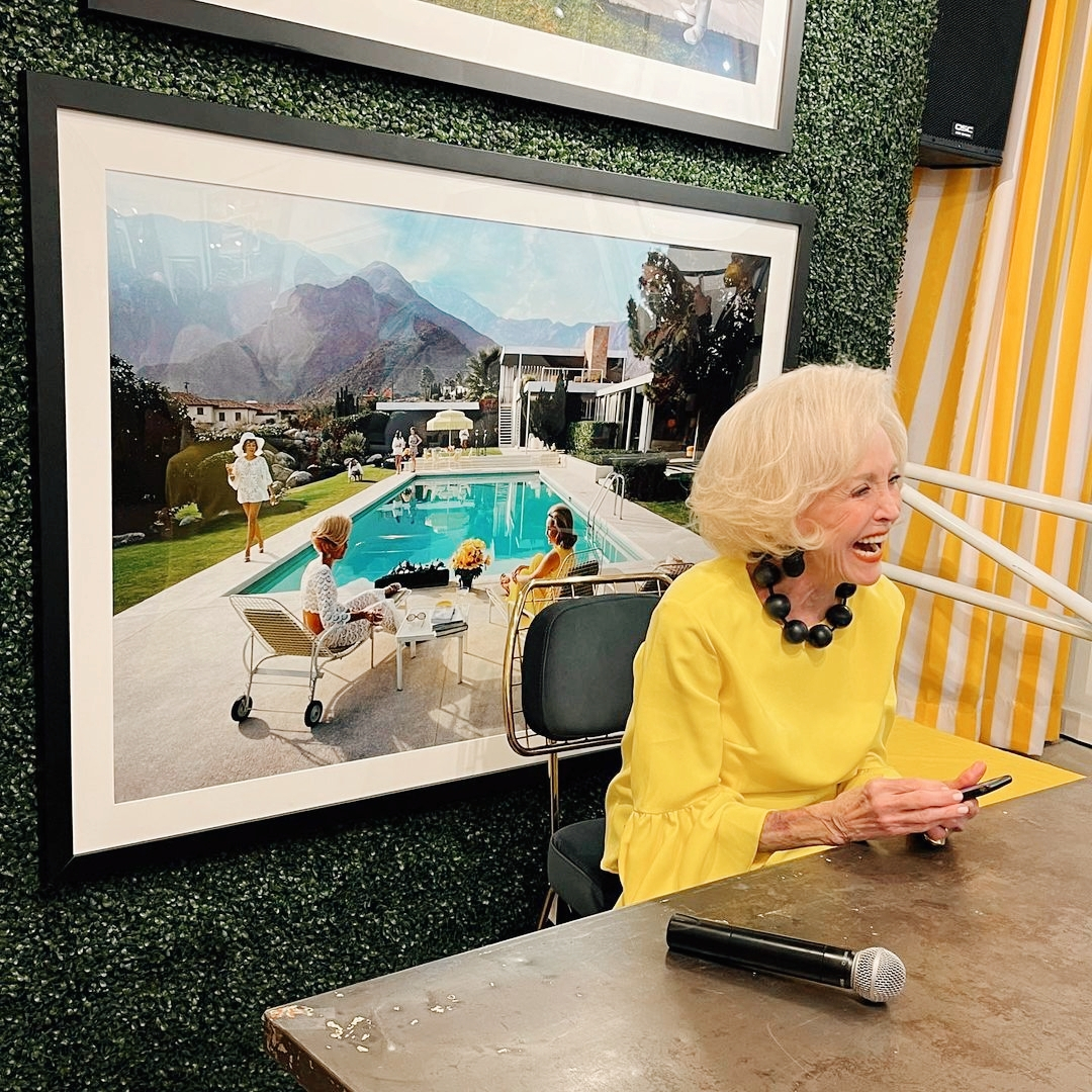 ModernismWeek's tweet photo. It was an honor to have #NeldaLinsk ("The Lady in Yellow" from #SlimAaron's #PoolsideGossip) join us for #ModernismWeek 2022. Learn about her love of #PalmSprings + the story behind the iconic photograph via @mydesert: https://t.co/J8dxnmSZRc 📷: @bristolsipshouse #WomensHistory https://t.co/ruU8WrYIEL