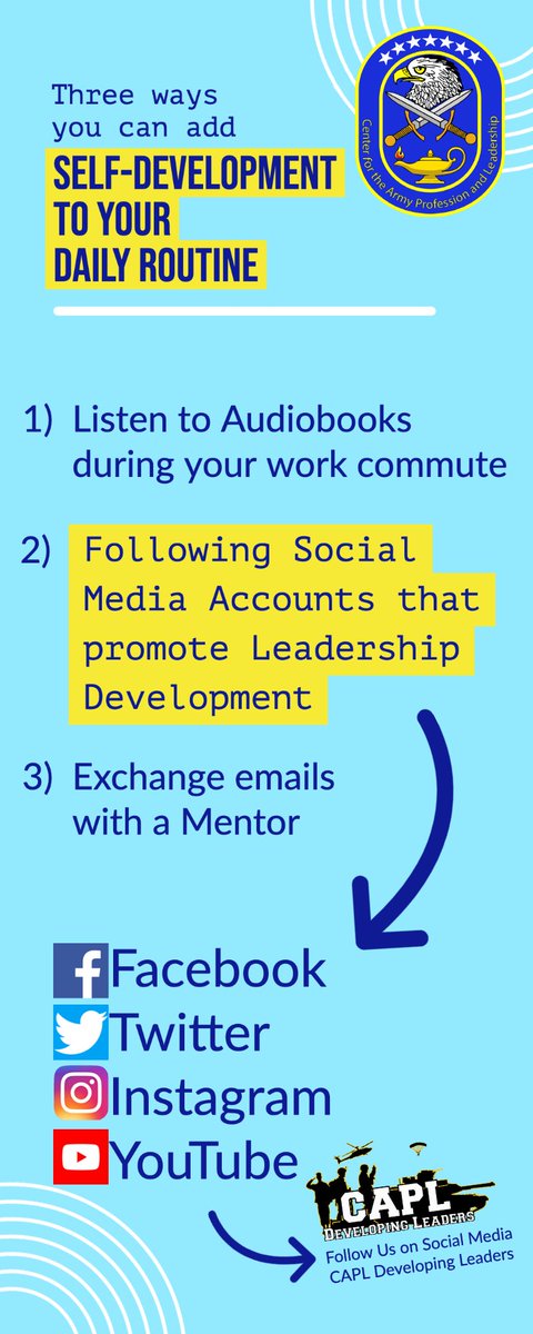 Do you struggle in making time for Self-Development?

#LeaderDevelopment #BuildingBetterLeaders #CAPLDevelopingLeaders #ArmyLeadership