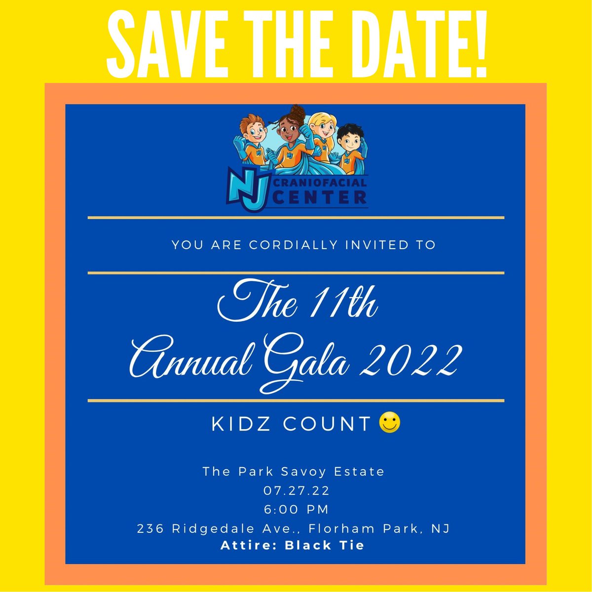 NJCraniofacial's tweet photo. Save the date for our 11th annual Craniofacial Gala! For tickets and more information, please go to: https://t.co/OOk4mwIY2I
We hope to see you there!

#NJCraniofacialCenter #KidzCount #craniofacial   #craniosynostosis  #cleftlipandpalate #maxillofacial  #craniofacialawareness https://t.co/DBhNbDgtdJ