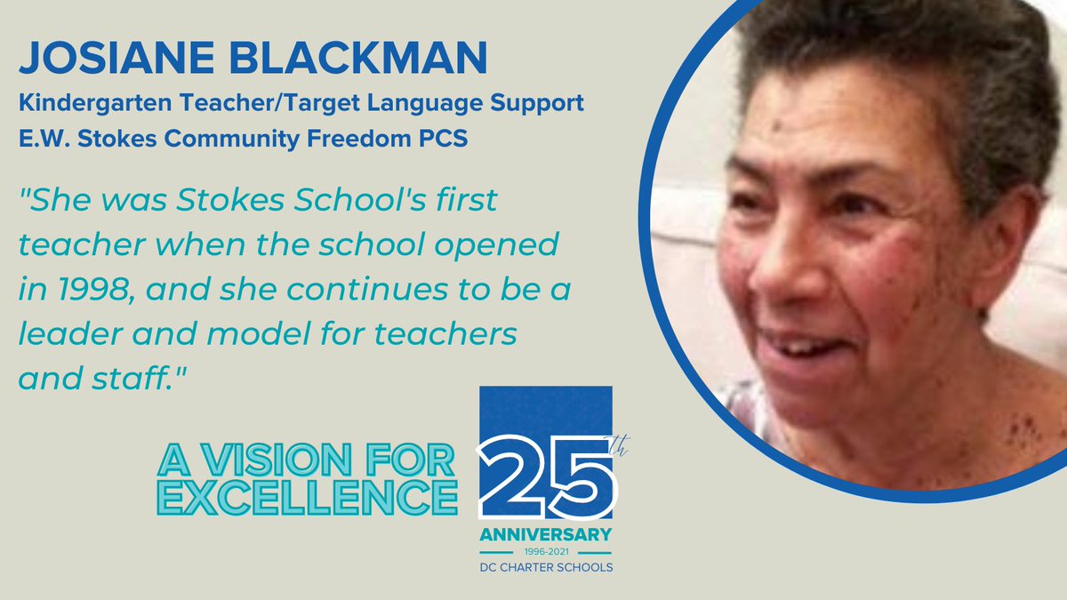 DC_Charters's tweet photo. Meet Josiane Blackman, part of @EWStokesPCS history! Ms. Blackman was Stokes School's first teacher when the school opened in 1998. After leaving the classroom, she continued as a part time educator supporting students in French. #AVisionforExcellence https://t.co/zoSbPvYOPS