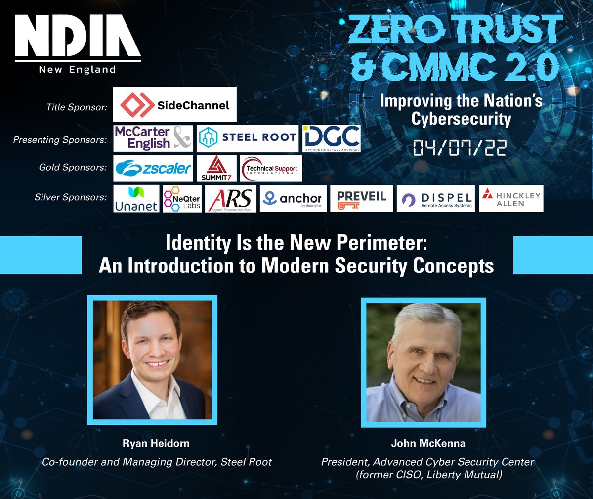 ACSCorg's tweet photo. Excited to have ACSC President and CISO Chair John McKenna joining Ryan Heidorn, from our research partner @steel_root for a Zero Trust discussion with #NDIANewEngland. #ZeroTrust #CyberSecurity https://t.co/oAufwSE4OT