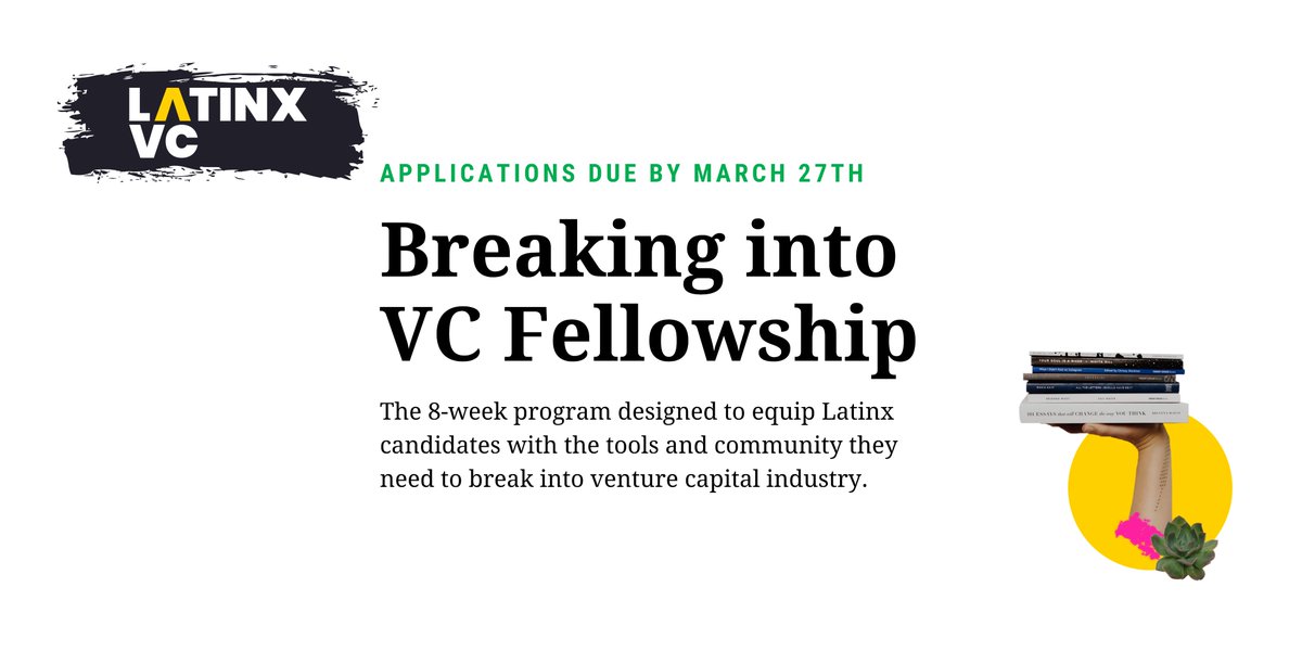 jomayra_herrera's tweet photo. 🚨 stop what you're doing if this sounds like you:

💃🏾a latinx early-career professional 
👀looking to get into venture in the next 12 months 
🤷🏾‍♀️and don't know where to start 

APPLY to the @LatinxVCs Breaking into Venture Fellowship by March 27th! https://t.co/TgPflyAhac https://t.co/YFo71z9uaW