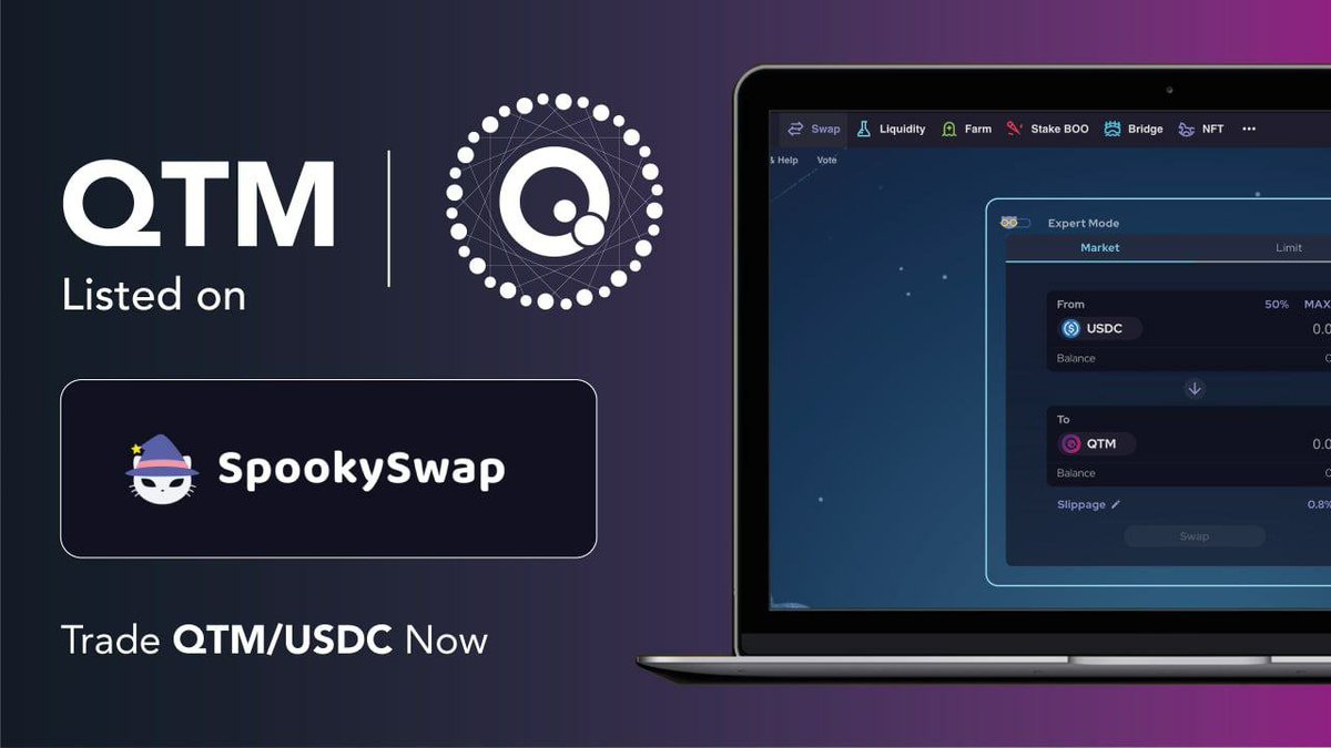 We are now whitelisted in <a href="/SpookySwap/">SpookySwap💥</a>🔮
Getting $QTM just got easier!  
spookyswap.finance/swap

Remember that $QTM have a constant upward trend, participate now in the most innovative protocol in #Fantom Network! 📈

Telegram: t.me/qtmprotocol
Web: quantumprotocol.io