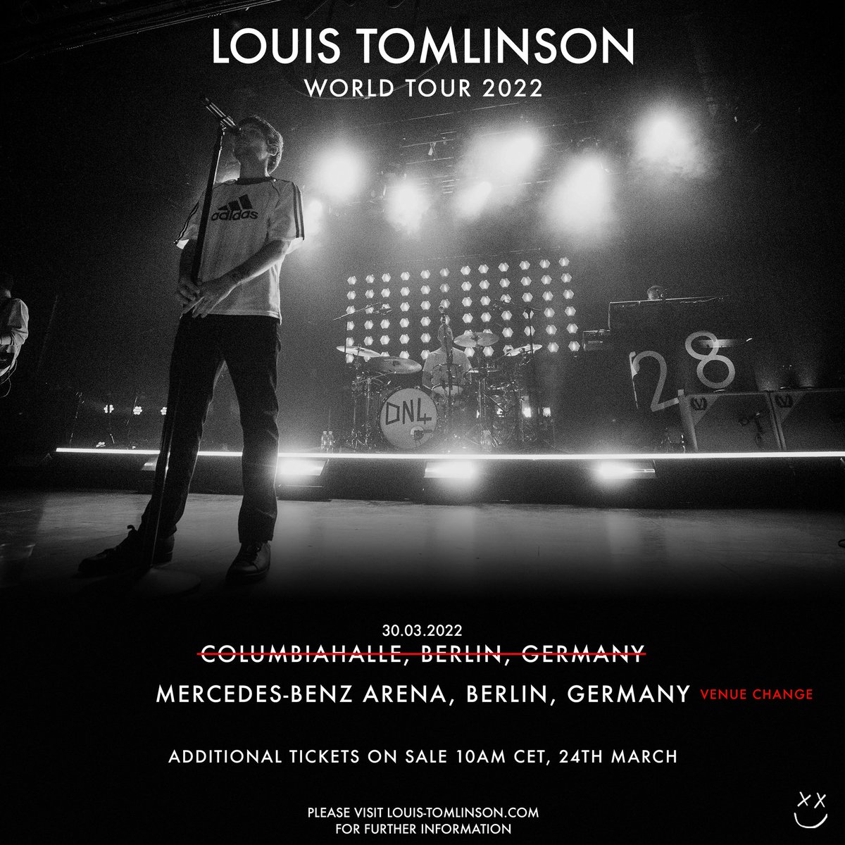 Due to the current capacity restrictions in line with COVID regulations, Louis' World Tour show in Berlin will now take place at the Mercedes-Benz Arena. For further info visit: louis-tomlinson.com